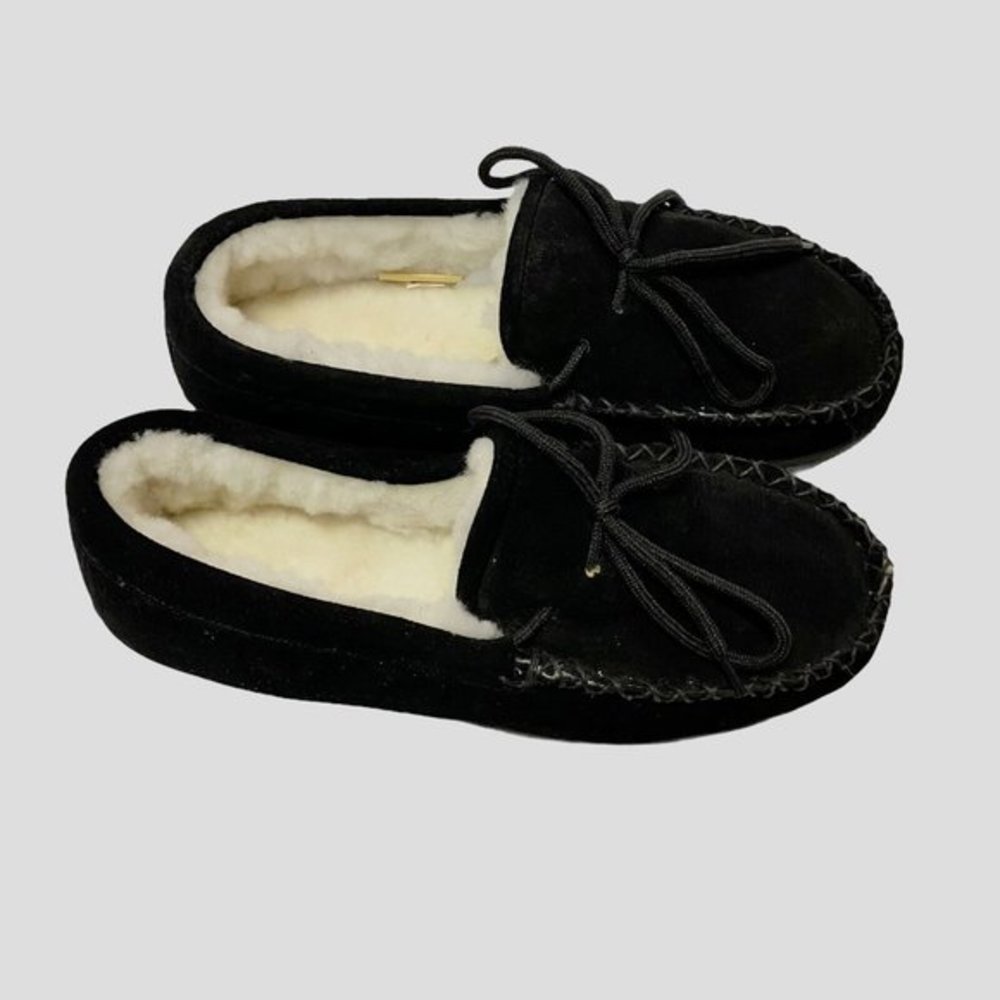 NWT Crabatta’s Moccasins - Black Ultimate Sheepskin Slipper Women’s Size 8